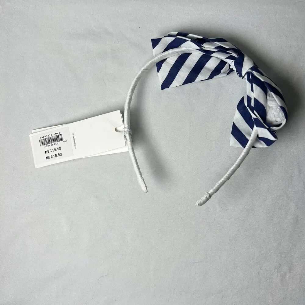 Janie And Jack Bow‎ Headband, Navy And White Stripes